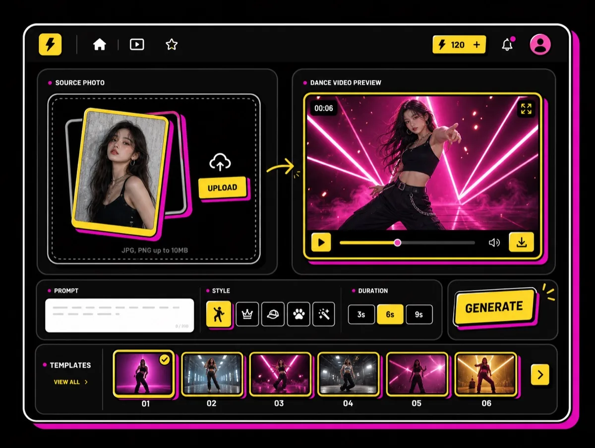 PhotoDance upload and video preview interface